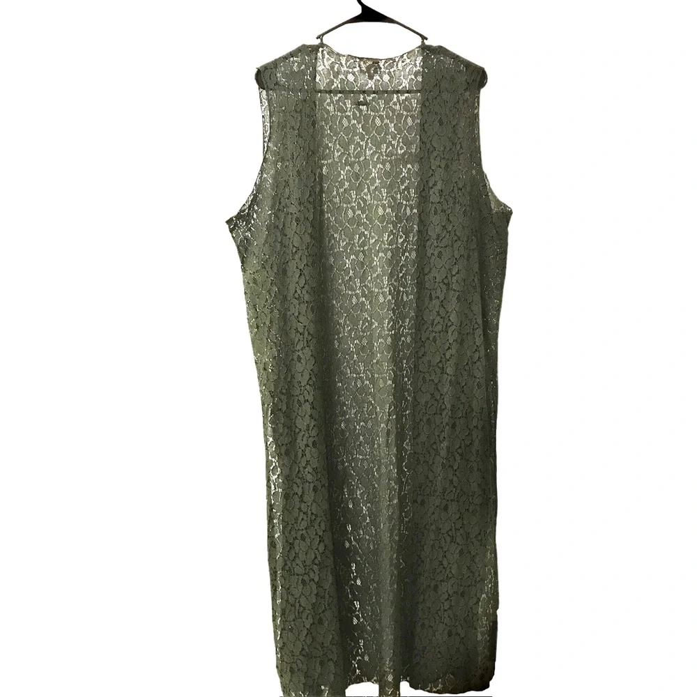 LuLaRoe Green Flower Knit Crochet Open Sides Plus Size Vest Duster Cardigan - Picture 2 of 8